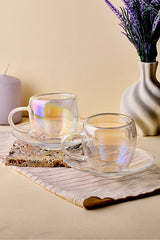 Double Wall Iridescent Glass Coffee Cup Set - 90ml x 2
