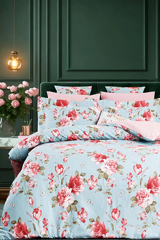 Double Cotton Floral Duvet Cover Set - Reversible Design