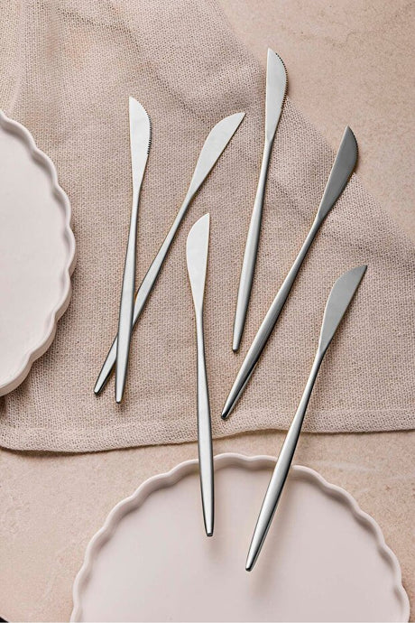 Serrated Stainless Steel Dinner Knives - 6-Piece Modern Cutlery Set