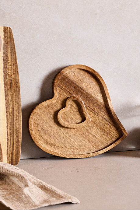 Heart-Shaped Acacia Wood Serving Dish - 20x20 cm Nut Bowl
