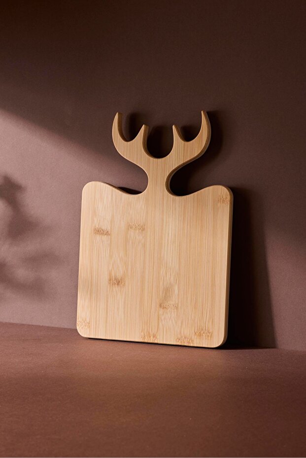 Bamboo Cutting & Serving Board - Deer Antler Handle, 28x19 cm