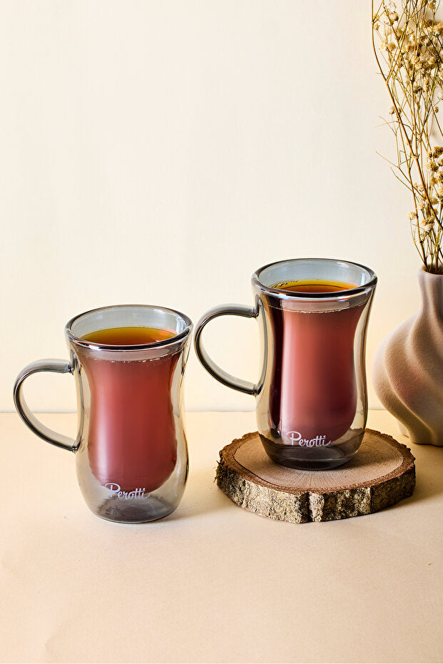 150ml Double-Walled Heat-Resistant Handled Glass Tea Cups - Set of 2