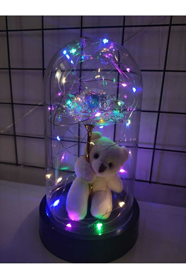 LED Light-Up Eternity Rose & Teddy Bear Dome - Romantic Gift