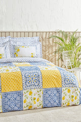 Addie 100% Cotton Double Duvet Cover Set - Lemon & Tile