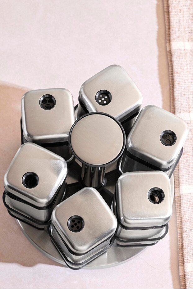 6-Piece Rotating Spice Rack Set - Stainless Steel & Glass Jars