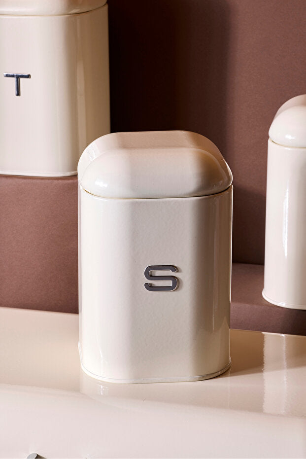 Retro Cream Bread Box & 3 Storage Jars Set for Kitchen