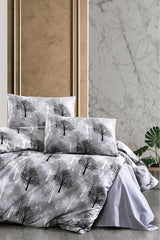 4-Piece Double Duvet Cover Set - 80% Cotton Tree Pattern