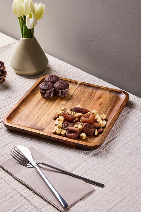 Acacia Wood Serving Tray - 25x25 cm Natural & Versatile