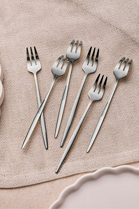 Platinum Finish Stainless Steel Cocktail Forks - 6 Piece Set