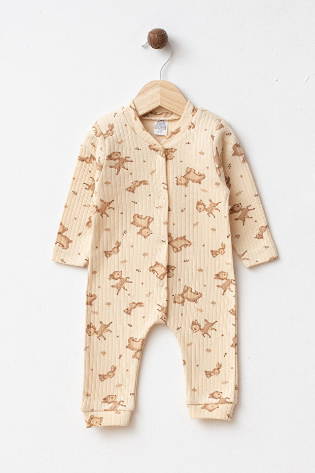 Baby Deer Print Cotton Ribbed Romper - 0-3 Months