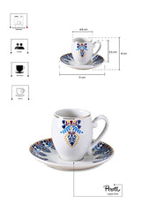 Porcelain Coffee Cup Set - 6 Person, Elegant Blue & Gold Design