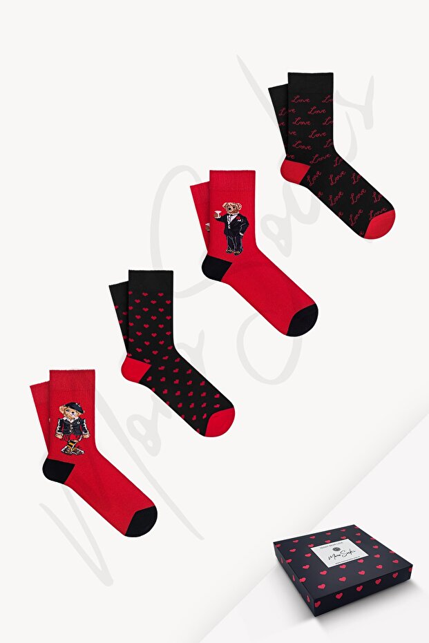 Teddy Bear Valentine's Day Socks Gift Set - 4 Pairs