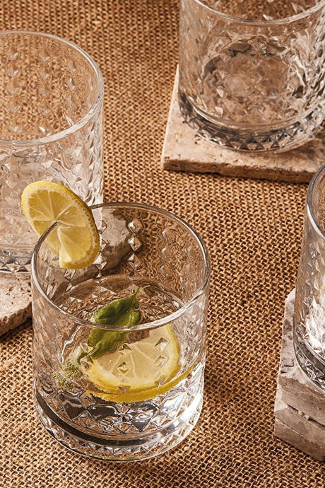 Marilyn Wide Diamond Pattern Glass Tumblers - Set of 4 (370ml Each)