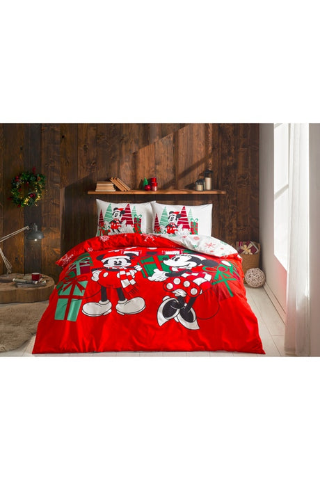 Disney Minnie & Mickey Christmas Double Duvet Cover Set - 100% Cotton