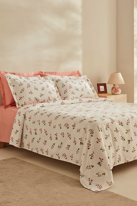 Silvie 100% Cotton Double Pike Set - Red Floral Design