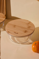 640ml Round Glass Food Storage Container with Bamboo Lid