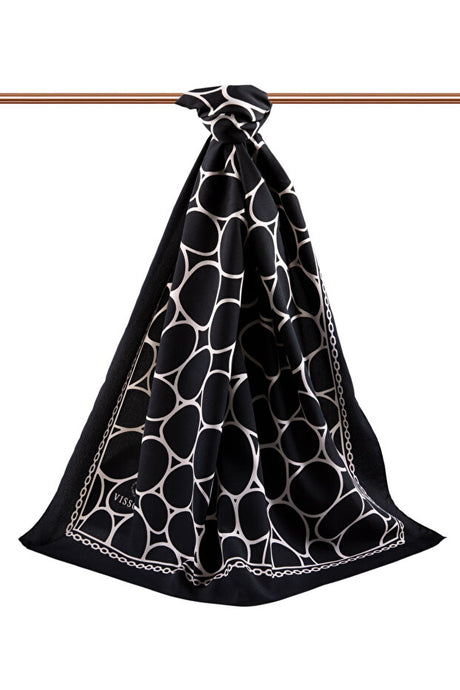 Luxury Medina Silk Shawl - Black & White Geometric