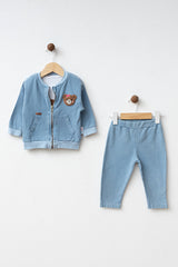 Baby 3-Piece Denim-Look Outfit Set with Bear Patch