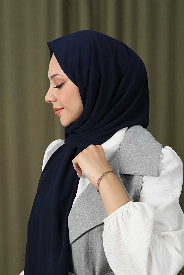 Women's Luxury Medina Silk Shawl - Navy Blue, Wrinkle-Free