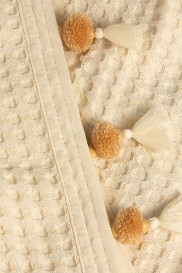 100% Cotton Double Bedspread Pike - Waffle & Pom-pom Cream