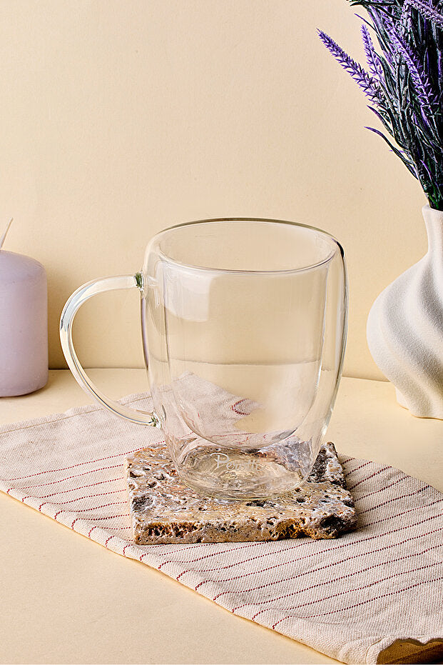 Double Wall Glass Mug - 350ml Insulated for Hot & Cold Drinks
