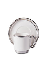 2 Person Porcelain Coffee Cup Set with Silver Trim