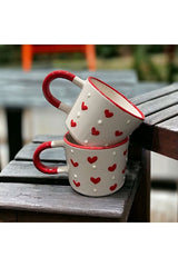 Handmade Embossed Dotted Heart Ceramic Mugs - Set of 2