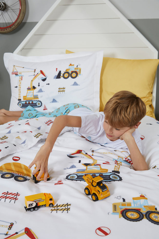 طقم غطاء لحاف مفرد بتصميم البناء - قطن 100%