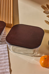 1100ml Square Glass Storage Container with Wood Lid