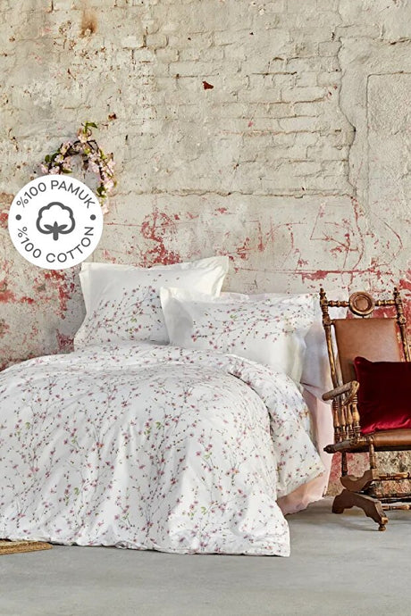 Annata Salmon 100% Cotton Double Floral Duvet Cover Set