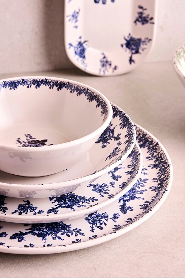 6-Person 27-Piece Ceramic Dinnerware Set - Vintage Blue Floral