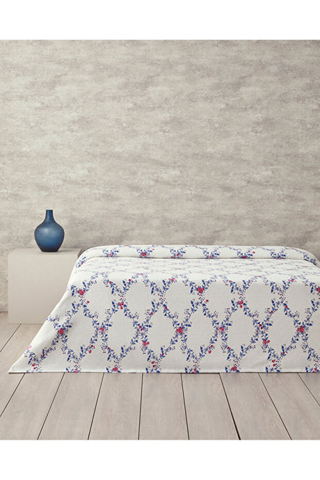 Floral Slice Double Bedspread - Dark Blue Cotton Pike