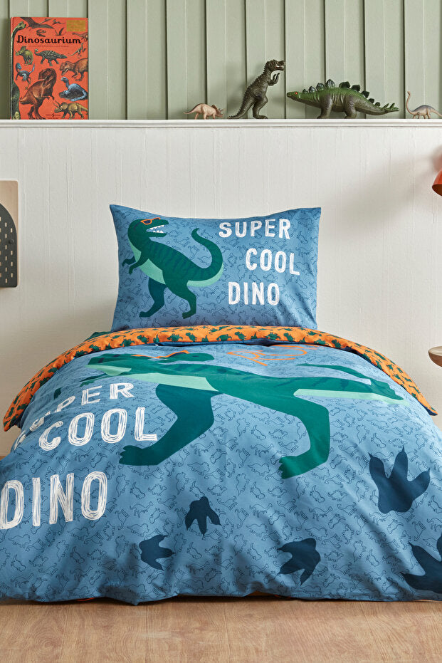 Young Cool Dino - 100% Cotton Single Duvet Cover Set