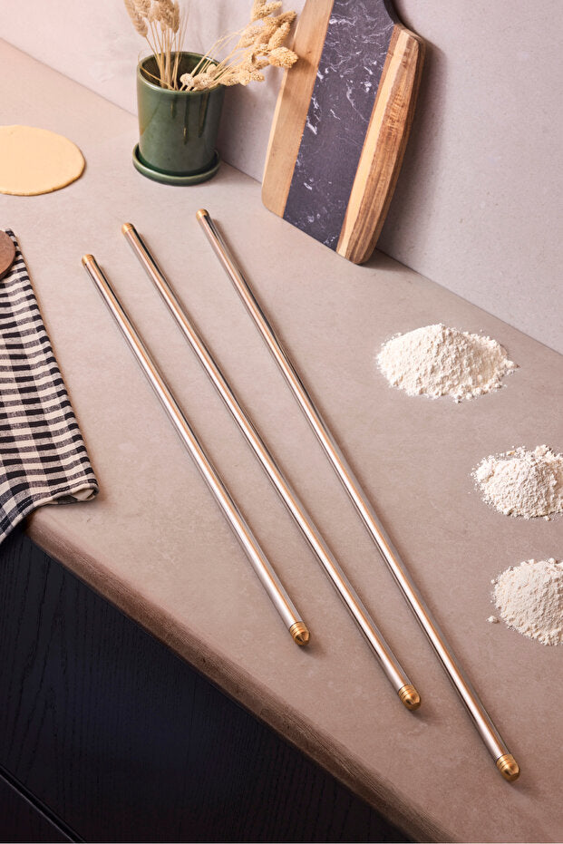 75 cm 304 Stainless Steel Rolling Pin with Gold Details