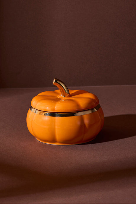 Pumpkin Porcelain Lidded Storage Container - 8.5x8.5x3.6 cm