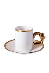 White Porcelain Coffee Set with Gold Handles & Rims - 6 Person
