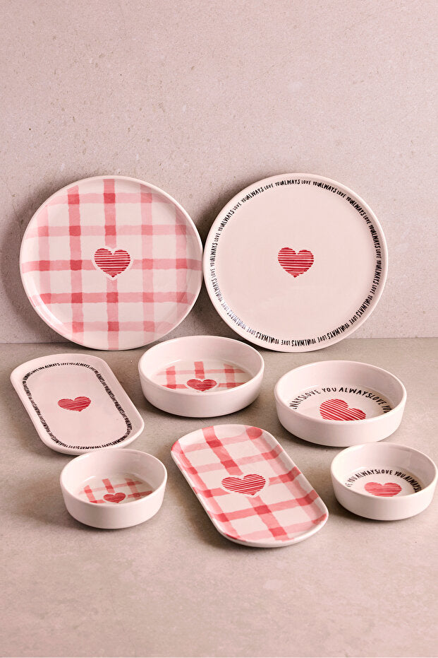 Hearts 14 Piece Ceramic Breakfast & Serving Set for 6 People