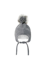 Baby Fleece Beanie - Grey with Pom-Pom, 0-1 Age