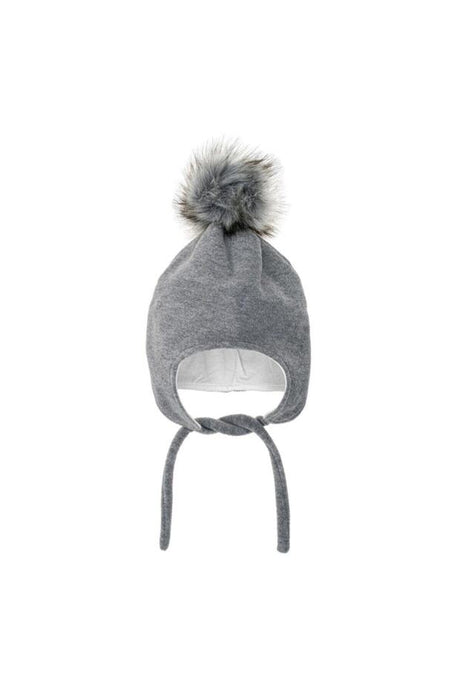 Baby Fleece Beanie - Grey with Pom-Pom, 0-1 Age