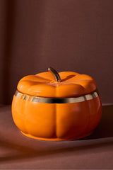 XXL Lidded Porcelain Pumpkin Storage Jar - 21x10.2 cm