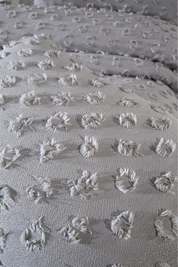 Double Pique Bedding Set - 3 Piece Grey Cotton