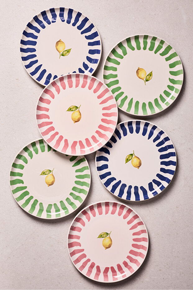 Lemon-Themed Dessert Plates - Set of 6 (21 cm)