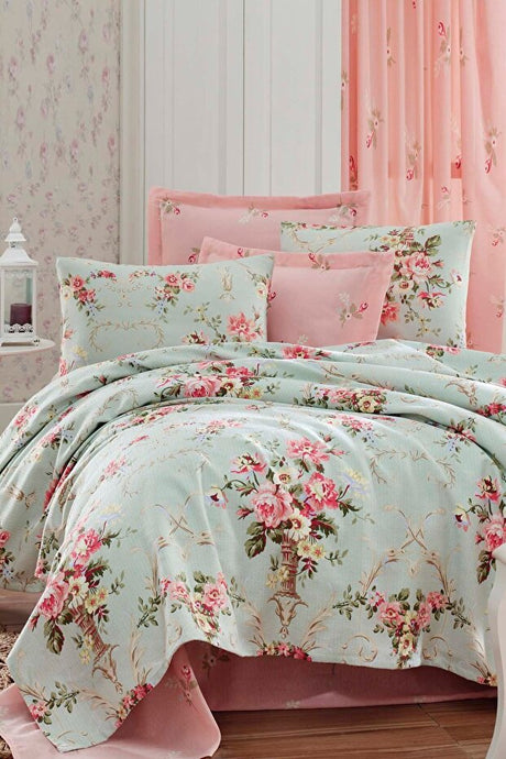 Alanur Mint Single Size Natural Printed Pike Cover