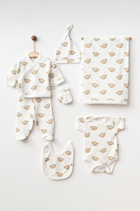 Newborn 7-Piece Bear Print 100% Cotton Baby Bodysuit Set