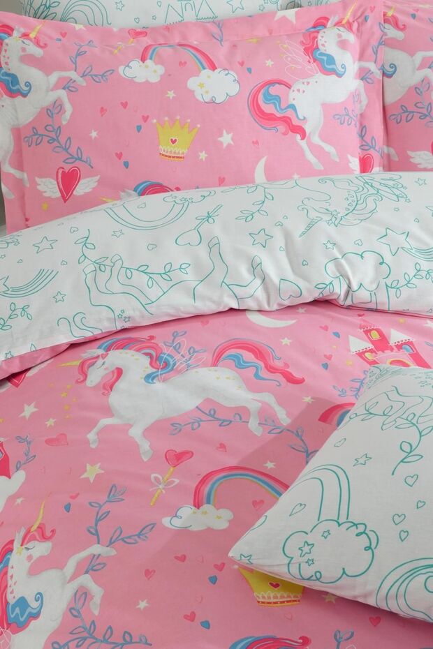 Unicorn 100% Cotton Single Duvet Cover Set - Magical Design