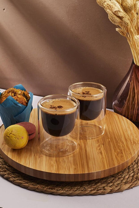 Double Wall Glass Cups - 225ml x 2, Heat Resistant