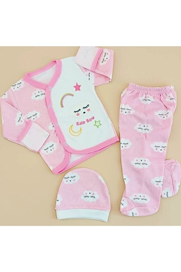 Baby 0-3 Months Pink Cloud 3-Piece Layette Set - 100% Cotton