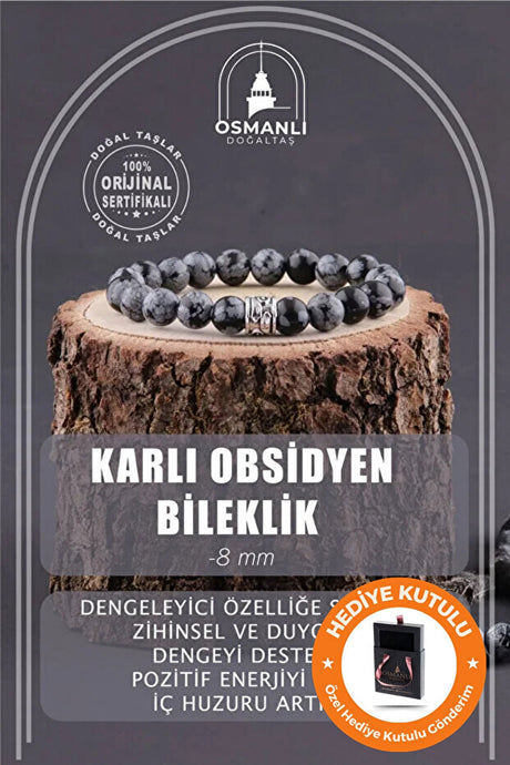 Snowflake Obsidian Natural Stone Bracelet - Balance & Positive Energy, 8mm