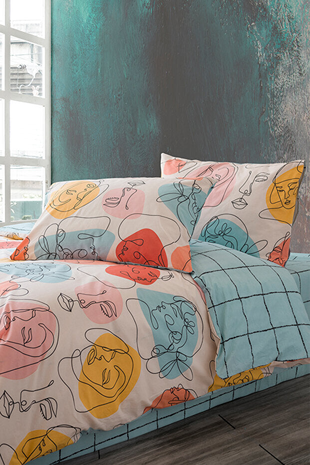 Modern Mint Double Duvet Cover Set - 4 Piece, 100% Cotton