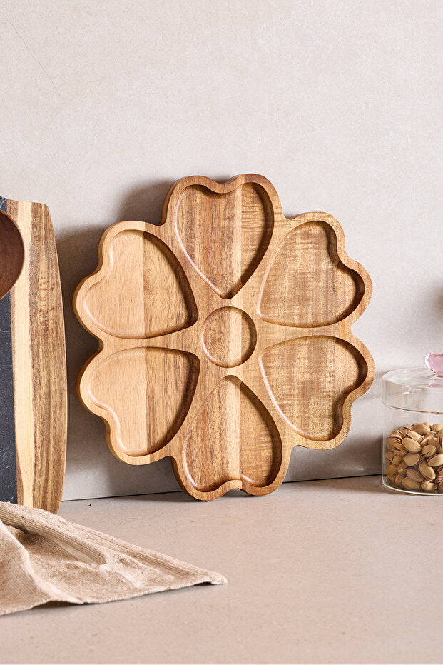 Acacia Rotating Heart Serving Stand - 30 cm Multi-Compartment Tray